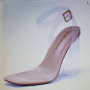 Dream Pairs Nude Clear Transparent ankle strap chunky heel square toe 6.5 New.…